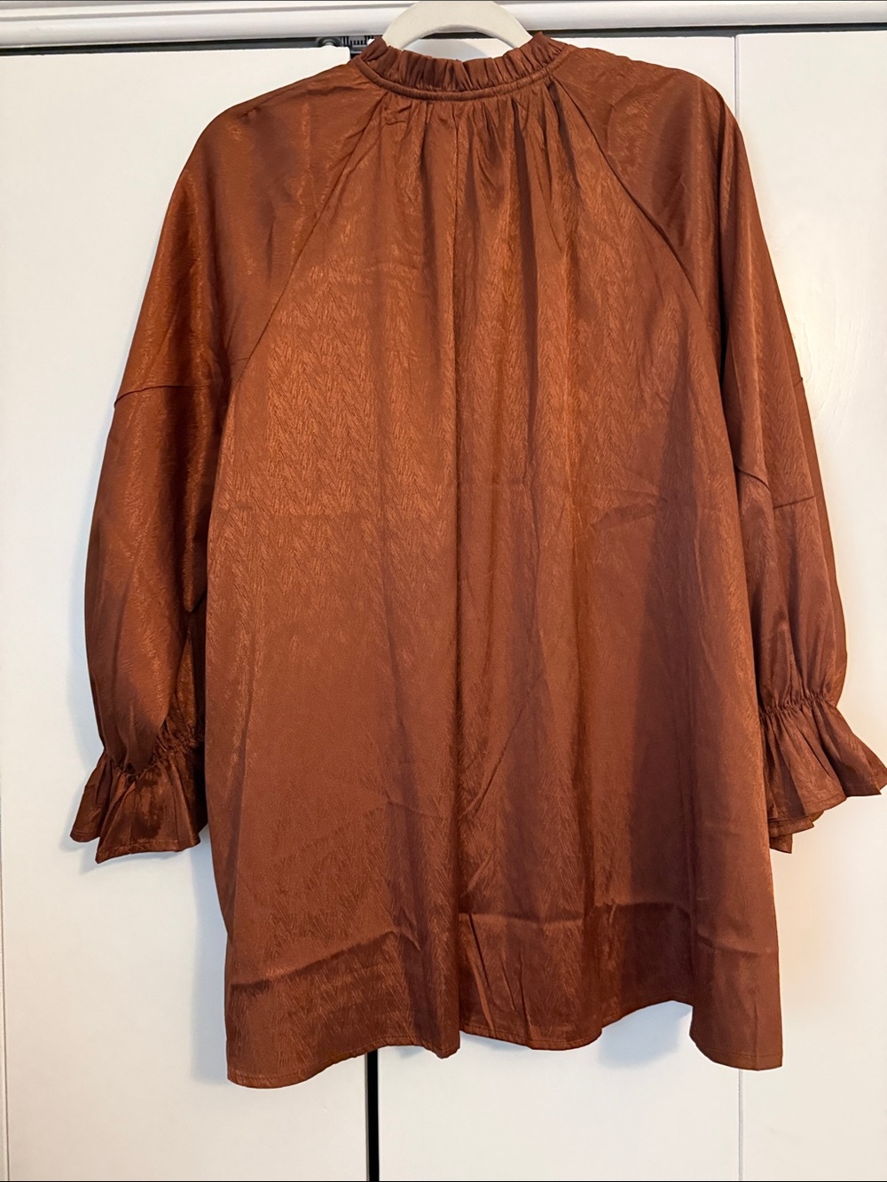entro Rust Brown Ruffle-Neck Peasant Tunic - Picture 5 of 6